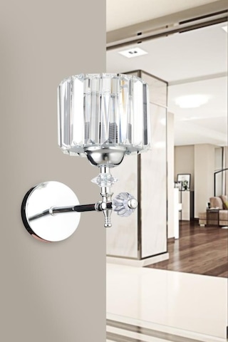 İstanbul Avize Cabo Tekli Gümüş Y-10 Kristal Taşlı Aplik Gümüş