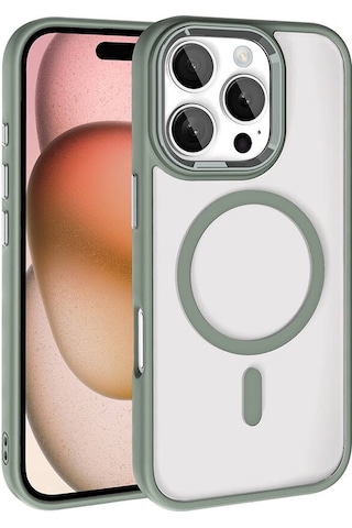 Apple Uyumlu iPhone 16 Pro Kılıf Magsafe Kamera Çevresi Metal Kirlenmeye Dayanıklı Premium Kapak Titanyum-gri