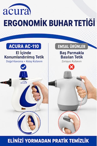 Ac-110 Buharlı Temizleyici 4 Bar, 1050 W, 9 Parça Aksesuar Ve Mikrofiber Bez Dahil