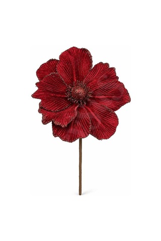 Yılbaşı Kırmızı Kadife Simli Ata Çiçek 23 Cm