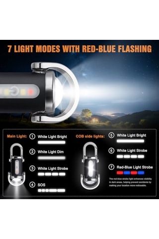 Yifomall Üçlü Siyah Taşınabilir Anahtar Zinciri Feneri, Şarj Edilebilir, Yedi Seviye Parlaklık Ayarlı, Outdoor Yürüyüş Ve Arama Işığı Siyah