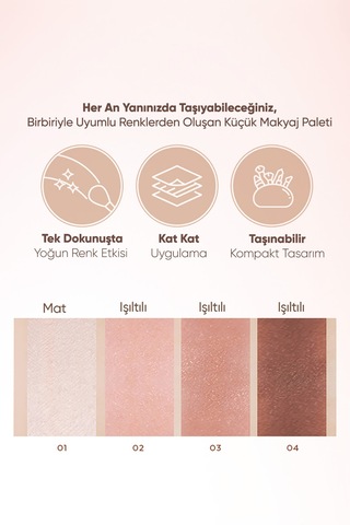 Yoğun Pigmentli Mat Ve Işıltılı Tonlar Barındıran 4'lü Far Paleti Day Vibe Palette 4 Prima Pink 4