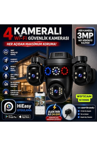 4 Kameralı Çakarlı Ptz Wifi Kamera Hieasy Yazılım