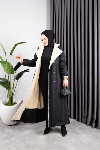 Harman Butik Kadın Düğmeli İçi Kürklü Mont Siyah Siyah