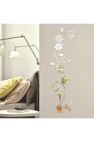 Çıkarılabilir 3d Sanat Duvar Resmi Çiçek Şekli Ayna Duvar Çıkartmaları Çıkartma Gümüş