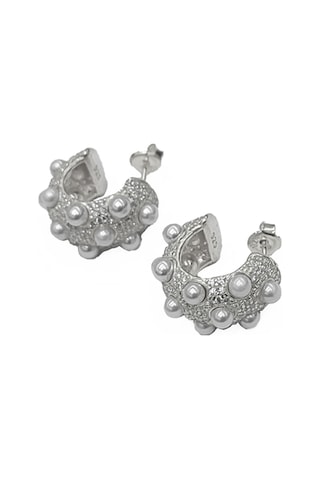 İncili Elegance Kalın Gümüş Halka Küpe - Rodyum Renk Gümüş