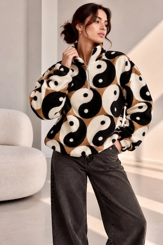 Bbbutikbasic Dik Yaka Yarım Fermuarlı Desenli Polar Sweatshirt My3535 Denge