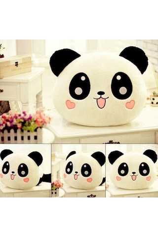 Sevimli Panda Kafası Peluş Yastık Yumuşak Dekoratif Panda Yastık Beyaz