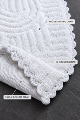 Alanur Bodrum Tufting Cotton Pamuklu El Işi Örgülü 2 Li Paspas 113 Beyaz