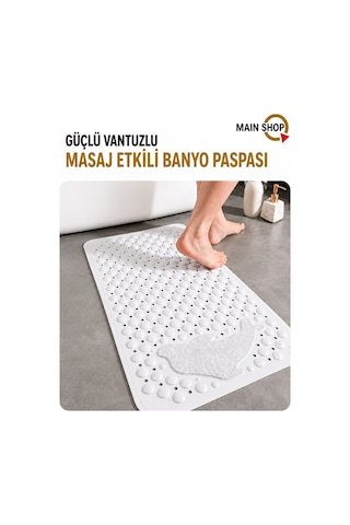 Mainshop Masajlı Vantuzlu Banyo Paspası & Kaydırmaz Zemin Duşakabin Paspası Balık Desenli 35 X 68 Cm M-10 Beyaz