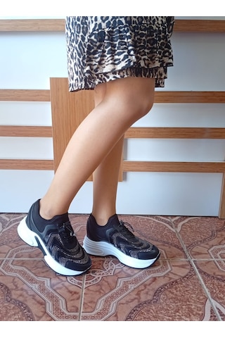 Cojans Kadın Yüksek Taban Rahat Şık Günlük Spor Ayakkabı Siyah Renk Çok Renkli