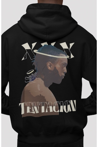 Sevbano X Tentacion Rapper Şarkıcı Sırt Baskılı Unisex Oversize Penye Hoo Siyah