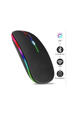 Led Işıklı Şarjlı Mouse 2.4ghz Usb Wireless Ve Bluetooth Lu Sessiz İos Uyumlu Android Telefon Tablet Pc Tv Diğer