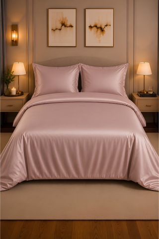 %100 Pamuk Saten Pudra Pembe 83 Tel-125 Gsm Çift Kişilik Nevresim Takımı