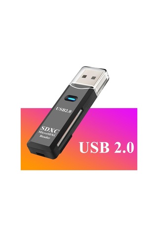 Siyah Fonken 2.0 Kart Okuyucu 2 In 1 Kart Okuyucu Pc İçin Mikro Sd Tf Kart Bellek Okuyucu Çoklu Kart Yazar Adaptörü Flash Sürücü