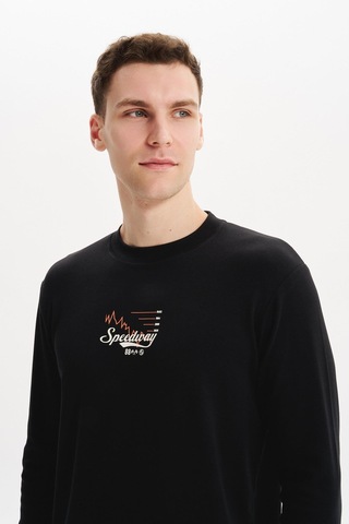 AR-MA Arma Erkek Slim Fit Çift Taraflı İnce İnterlok Pamuk Modal Elastan Karışımlı Bisiklet Yaka Sweatshirt K30124989502 Siyah