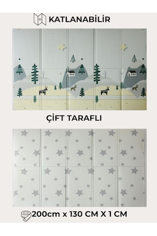 Pureza Çift Taraflı Katlanabilir Oyun Matı 200CMX130CMX1CM Kaymaz, Darbe Emici, Su Geçirmez, Geyik Vadisi/Yıldızlar|Taşıma Çantası Hediyeli (Yerli Üretim)