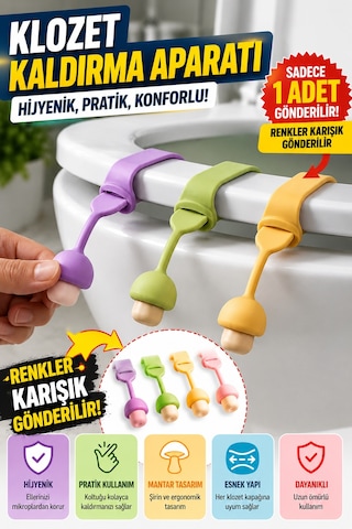 1 Adet Mantar Tasarımlı Klozet Kapağı Kaldırma Aparatı Silikon Hijyenik Tutacak Renkli 24 Cm Diğer