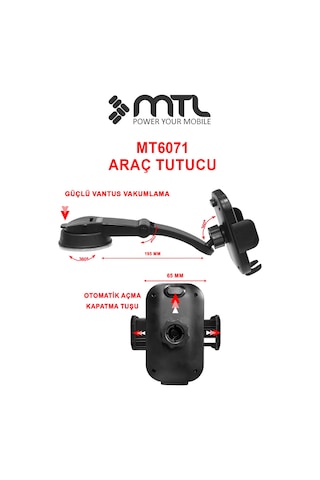 Güçlü Vantuzlu & Teleskopik Kollu Araç İçi Telefon Tutucu Otomatik Kilitli 360 Döner Başlık