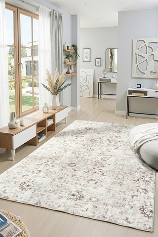 Raschel Carpet Premium Yıkanabilir Leke Tutmaz Modern Antik Bej Özel Seri Kaymaz Taban Halı Yolluk Bej