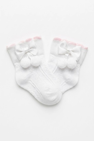 Cocole Socks Kız Çocuk Aksesuarlı Soket Çorabı Tekli Pamuklu Ponponlu Beyaz Desenli