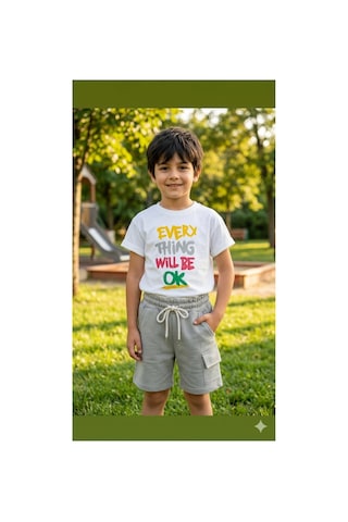 Eray Alp Kids Erkek Çocuk Baskılı Tişört Şort Takımı Yazlık Günlük Model Gri