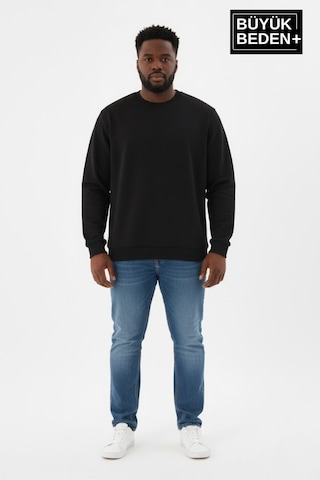 Süperlife Erkek Büyük Beden İkili Bisiklet Yaka 2 Li Set -rahat Kalıp İnce Sweatshirt Spr26bsw956+2 Siyah