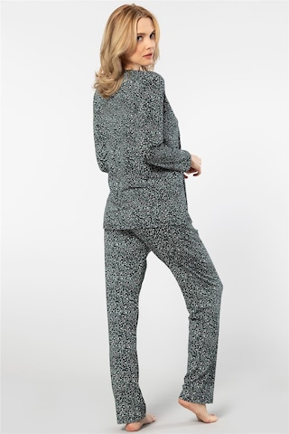 Türen 3382 Kadın Çiçekli Uzun Kollu Patlı Pijama Takımı-yeşil YESIL