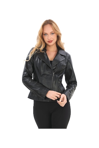Kadın Siyah Hakiki Deri Mont Siyah