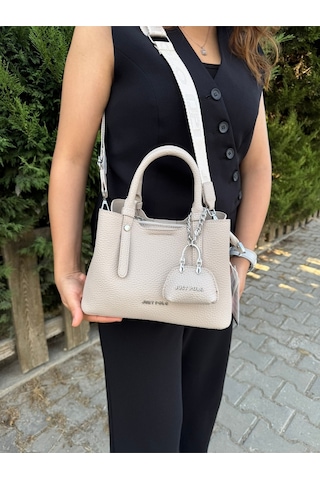 Just Polo Yeni Sezon 3 Bölmeli Yumuşak Deri Şık El Ve Omuz Çantası Shopper 22 X 18 Cm Ekru