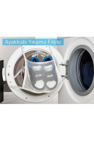 2x Pratik Ayakkabı Yıkama Filesi Kapak Bağlamalı 2adet Gri