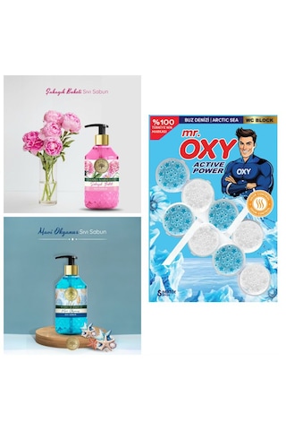 Mabel Marseille Şakayık Buket Sıvı El Sabunu 500 Ml + Mavi Okyanus Sıvı El Sabunu 500 Ml Oxy Wc Blok Hediyeli