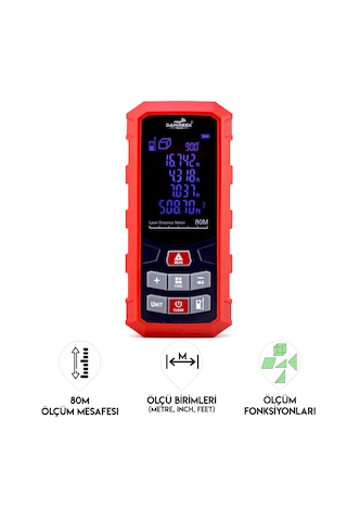 Dawreek Mesafe Ölçer H01 Red 80 Metre Dijital El Tipi Mesafe Ölçüm Cihazı
