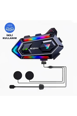 Y20 Max Su Geçirmez Kask 2 Kişi Bağlantılı Rgb Intercom