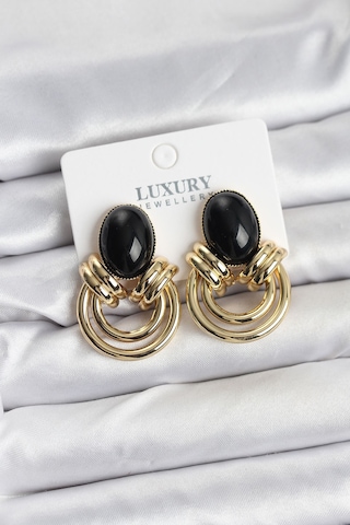 Pirinç Gold Renk Siyah Taşlı Vintage Kadın Küpe Çok Renkli Pirinç Gold Renk Siyah Taşlı Vintage Kadın Küpe Çok Renkli