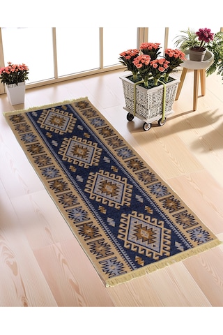 "çift Taraflı Kullanılabilir, Makinede Yıkanabilir, Modern Desenli Kilim 11 Farklı Ebat" Mavi Mavi