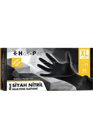 Haspet Ekstra Kalın Siyah Nitril Pudrasız Muayene Eldiveni Xlarge 50'li