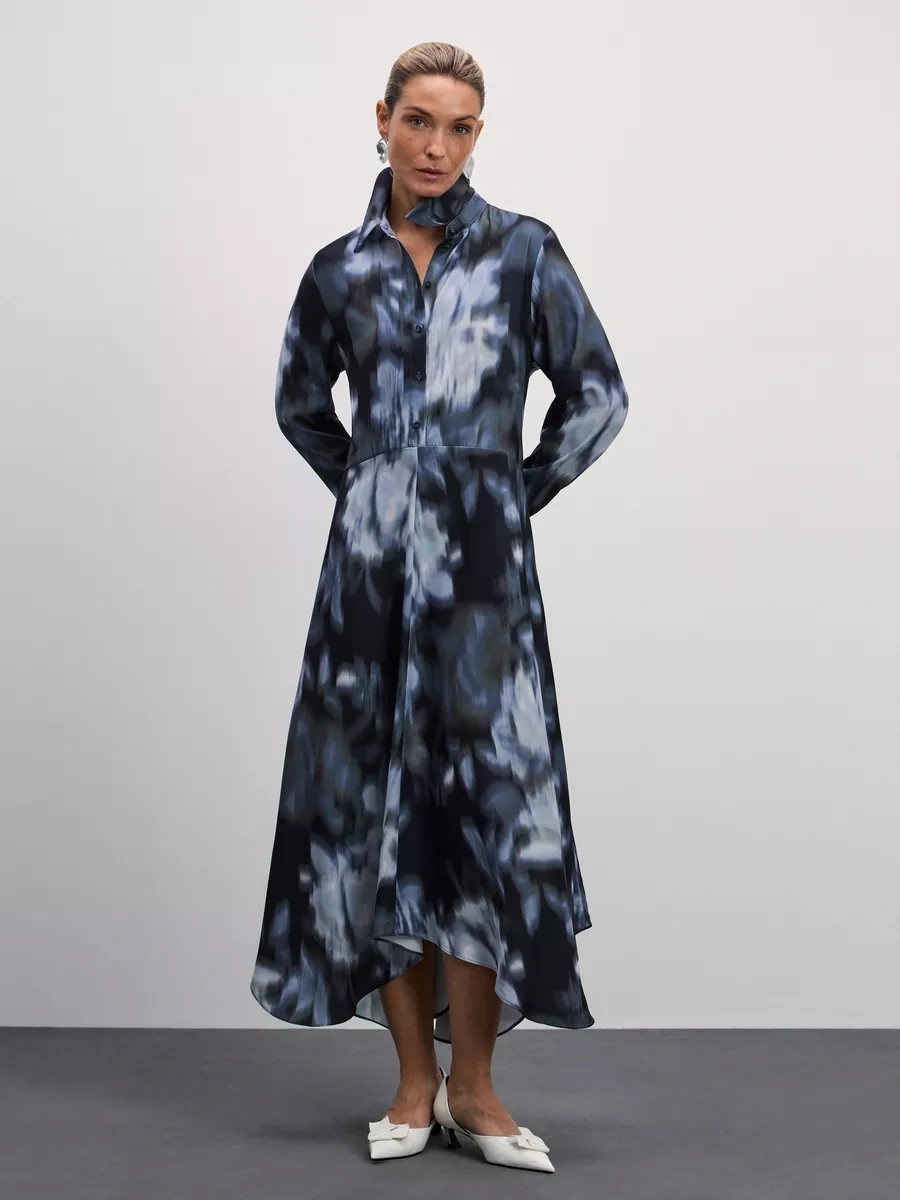 Zarına Asimetrik Kesimli Baskılı Uzun Elbise 246032458 Siyah