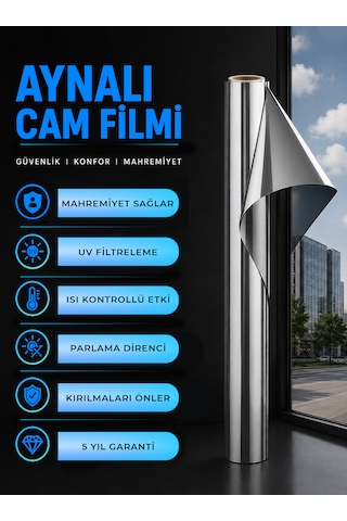 Aynalı Cam Filmi 152 Cm X 10 Metre Gündüz Gizlilik Güneş Kontrol Filmi Isı Ve Parlama Önleyici