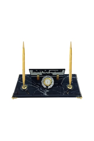 Sentez Siyah Mermer Desenli Vip Kristal Masa Üstü İsimlik