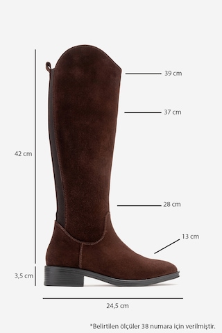 Luvishoes Ruız Kahverengi Süet Hakiki Deri Streç Detaylı Kadın Çizme Kahverengi
