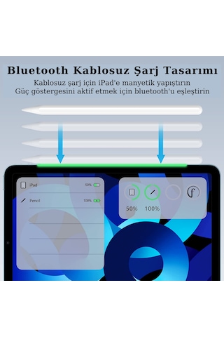 iPad Uyumlu Kablosuz Şarj Olan Avuç İçi ve Eğime Duyarlı Manyetik Kalem