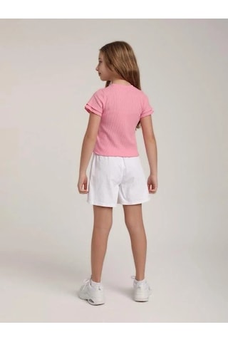 Kız Çocuk Çiçek İşlemeli Tasarım Kot Şort Etek-15623 Beyaz