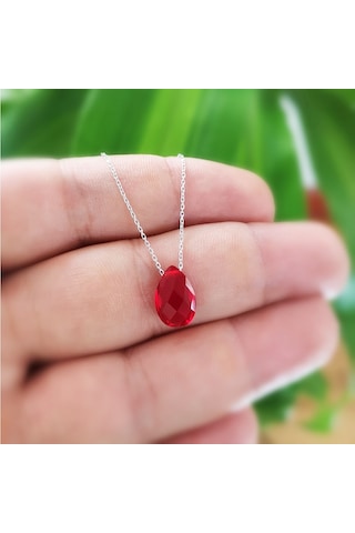 Gümüş Kırmızı Damla Taşlı Kolye G801Klt2 Altınsepeti