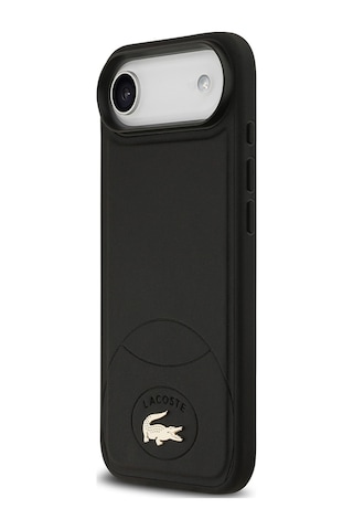 Apple Uyumlu iPhone 17 Air Kılıf Lacoste Lisanslı M-safe Şarj Özellikli Pu Deri Metal Logolu Kapak Siyah Siyah