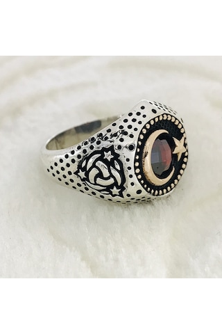 Ay Yıldız Türk Bayraklı 925 Ayar Gümüş Erkek Yüzük