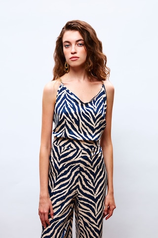 Sateen Desenli Saten Bluz - Lacivert