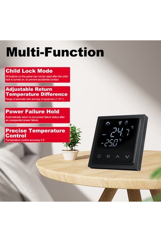 Monyee Siyah Wifi Akıllı Termostat, Led Dokunmatik Ekranlı, 16a, Ev Isı Kontrolü, 85-250v, Uzak Kumanda, Mh-1828aw