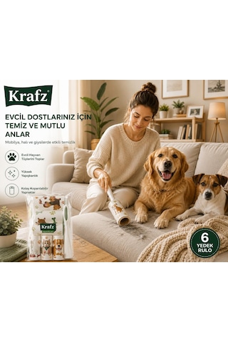 Krafz Kedi Köpek Tüy Toplama Rulosu Seti 1 Ana Rulo + 5 Yedek Rulo, Evcil Hayvan Tüyü, Saç Ve Kıl Temizleme Diğer