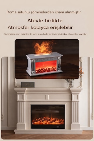 Exenar - Siyah - Şömine Alev Efektli Ultrasonik Hava Nemlendirici Uzaktan Kumanda Aromaterapi Buhar Makinesi 300ml
